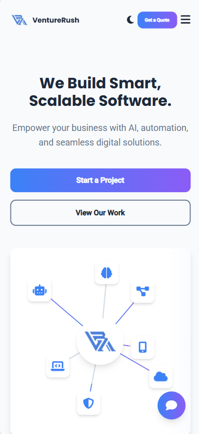 VentureRush Tech mobile application mockup displaying customer interface
