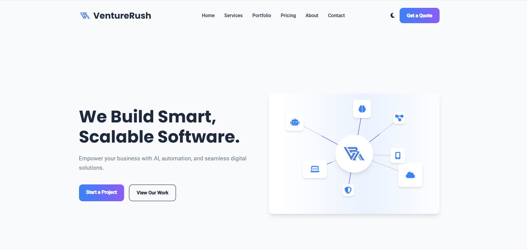 VentureRush Tech web platform mockup showing operations management panel